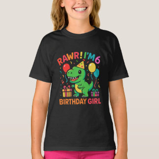 Rawr jag är 6 Dinosaur Birthday Girl T Shirt