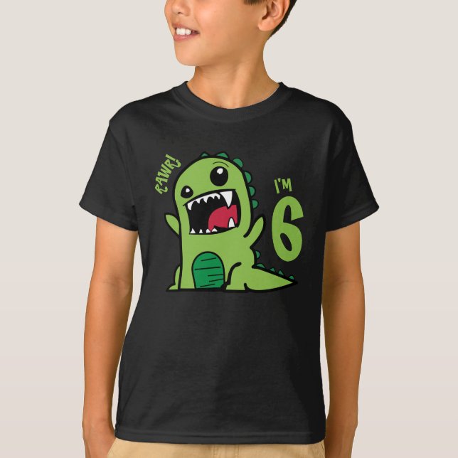Rawr jag är 6, Rolig 6-års födelsedag dinosaurie s T Shirt (Framsida)