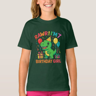 Rawr jag är 7 Dinosaur Birthday Girl T Shirt