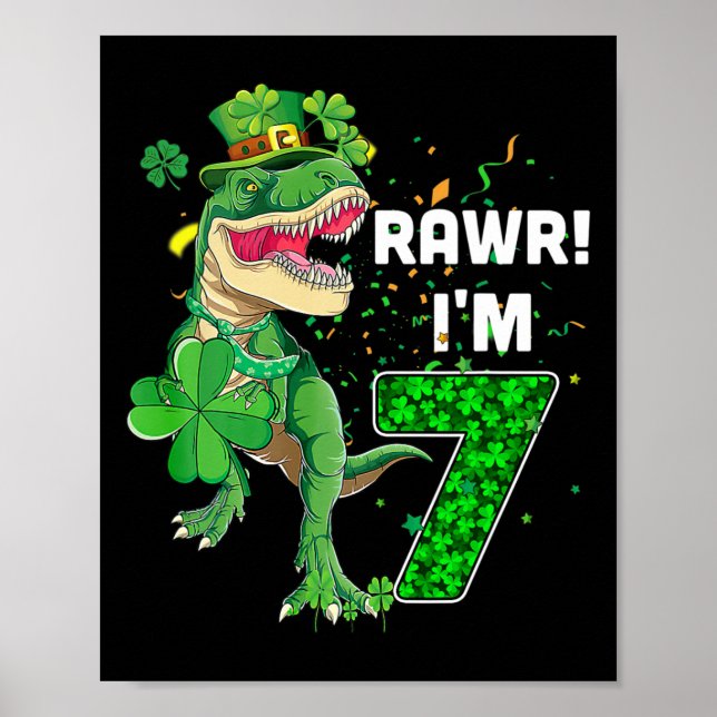 Rawr jag är 7 födelsedagar gammal 2015 T Rex dinos Poster (Framsidan)
