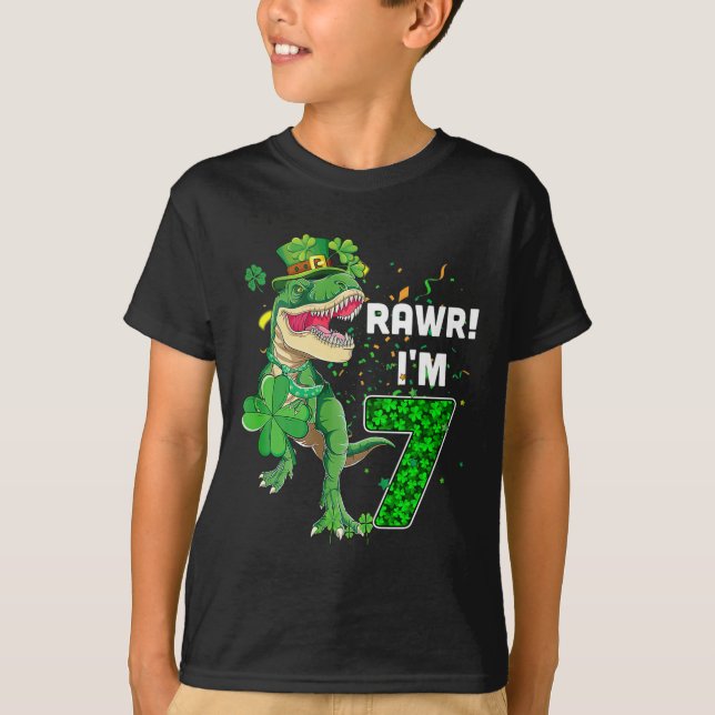 Rawr jag är 7 födelsedagar gammal 2015 T Rex dinos Shirt (Framsida)