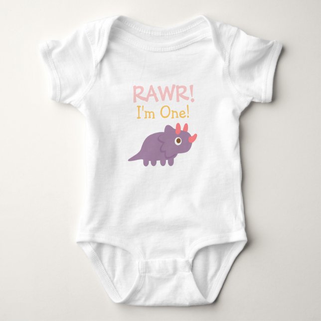 Rawr, jag är en, Cute Lila Triceratops Dinosaur Tee Shirt (Framsida)