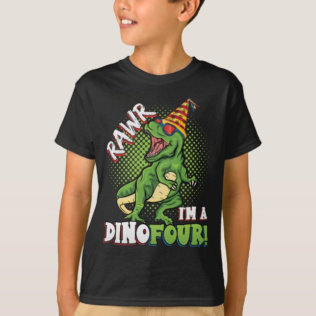 Rawr jag är en Dinofour 4e födelsedagen Dinosaur B T Shirt (Framsida)