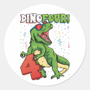 Rawr jag är en Dinofour 4e födelsedagen Dinosaur C Runt Klistermärke