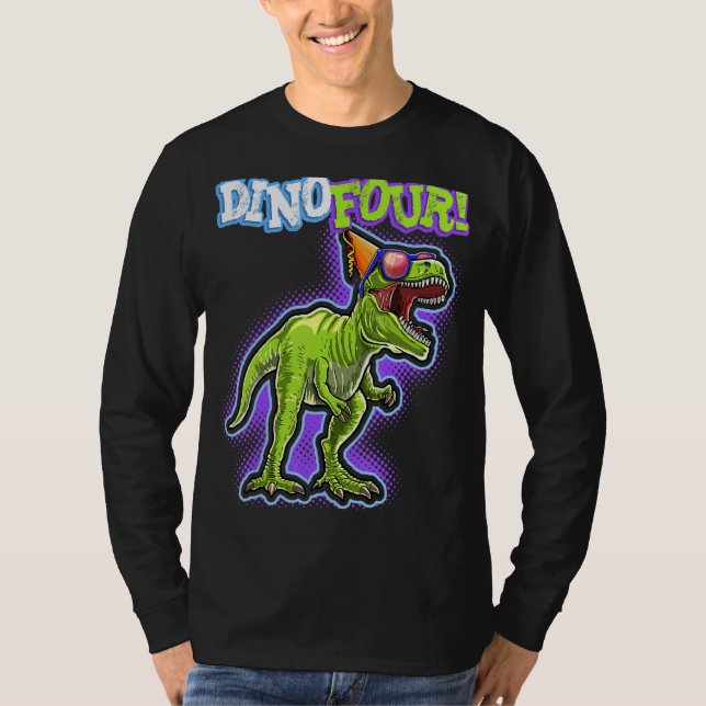 Rawr jag är en Dinofour Rex Dinosaur 4e födelsedag T Shirt (Framsida)