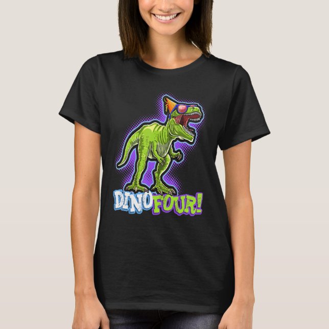 Rawr jag är en Dinofour Rex Dinosaur 4e födelsedag T Shirt (Framsida)
