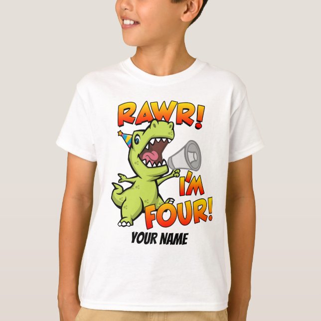Rawr jag är fyra Dinosaur T Shirt (Framsida)