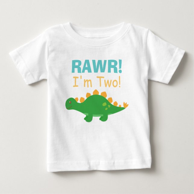 Rawr, jag är två, Cute Dinosaur för Spädbarn Tee (Framsida)