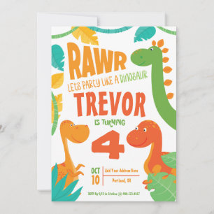 Rawr Lets Party som en dinosaur-Personlig Inbjudningar