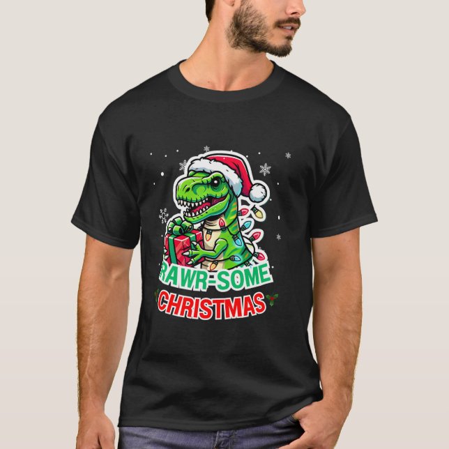 Rawr lite T rex Dinosaur Santa Hat-julfonen Shirt (Framsida)