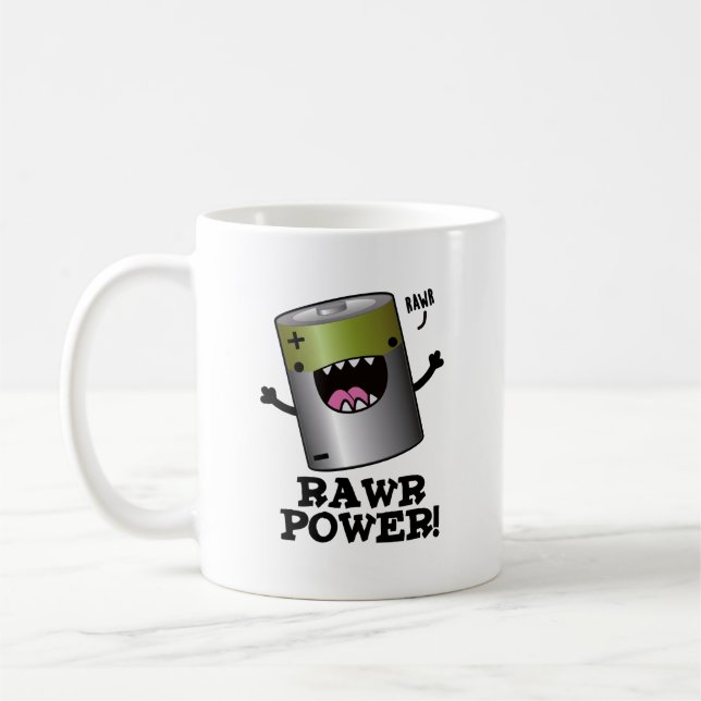 Rawr Power Funny Battery Pun Kaffemugg (Vänster)