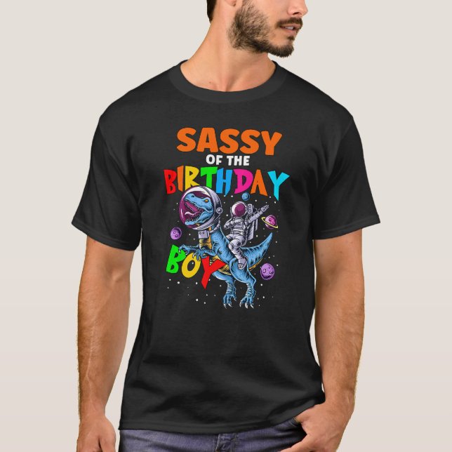 Rawr Sassy of the Birthday Boy Astronaut Riding Di T Shirt (Framsida)