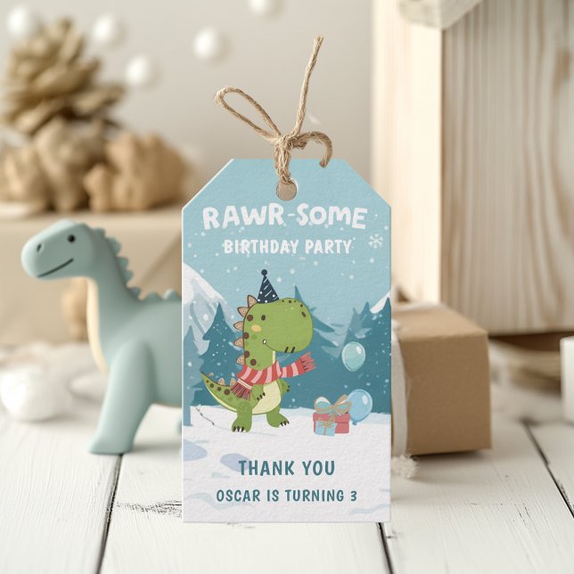 RAWR-some Dinosaur Winter Birthday Presentetikett (Skapare uppladdad)