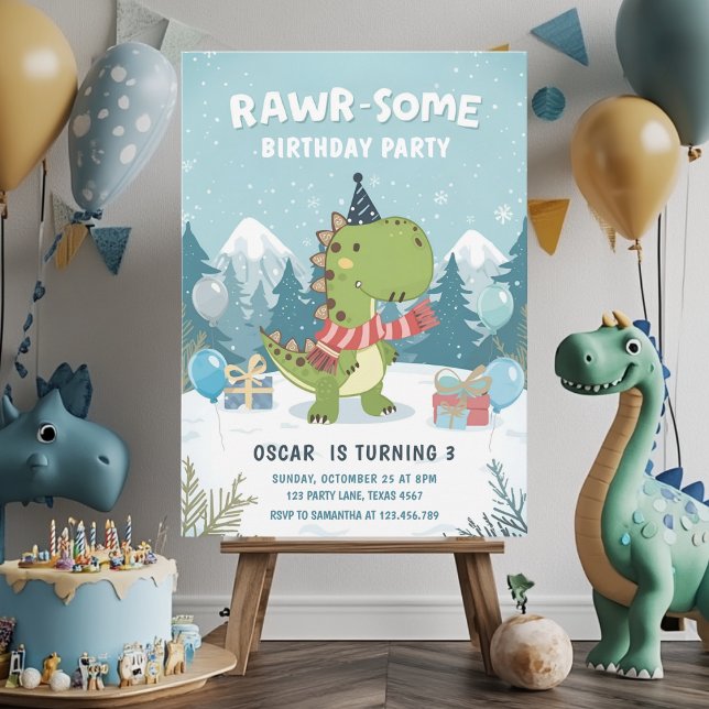 RAWR-Sommar Dinosaurie T-Rex Snöfest Inbjudningar (Skapare uppladdad)