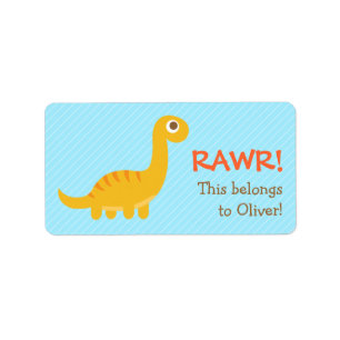 Rawr, söt gul Brachiosaurus-dinosaurie för barn Adressetikett