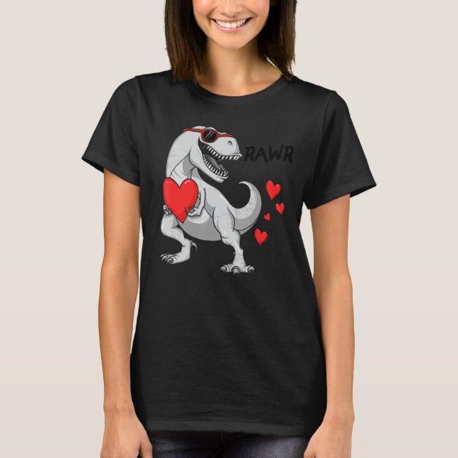 Rawr T Rex Girls Boys Kids Dinosaur Valentines day T Shirt (Framsida)