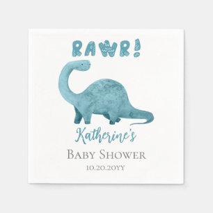 Rawr Teal Blue Dinosaur Boy Shower Napkins Pappersservett