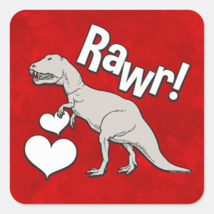 Rawr Tyrannosaurus T Rex Valentines Day Kids Boys Fyrkantigt Klistermärke