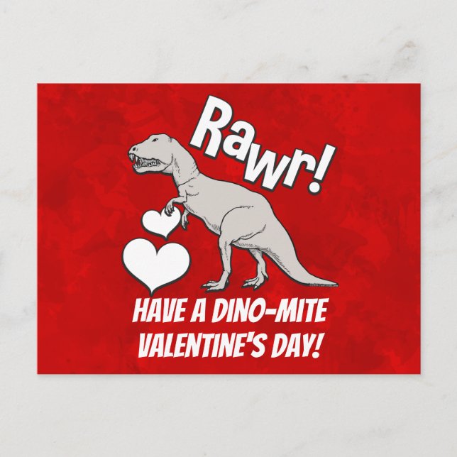 Rawr Tyrannosaurus T Rex Valentines Day Kids Boys Helg Vykort (Framsida)