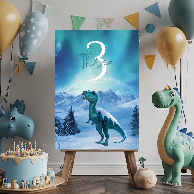 RAWR under Ljus Dinosaur Winter Birthday Bordsnummer (Skapare uppladdad)