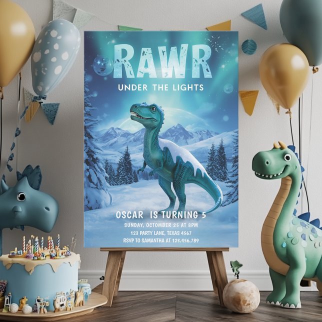 RAWR under Ljus Dinosaur Winter Birthday Inbjudningar (Skapare uppladdad)