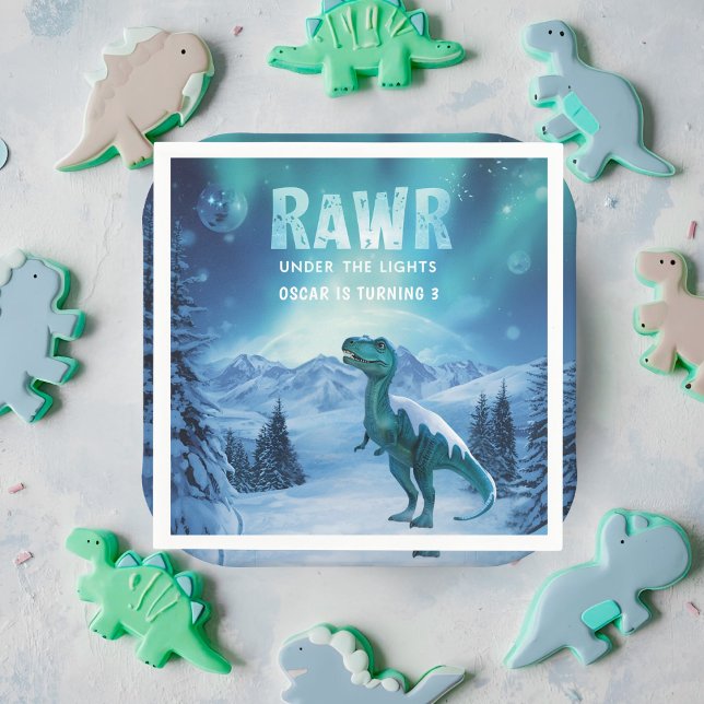 RAWR under Ljus Dinosaur Winter Birthday Pappersservett (Skapare uppladdad)