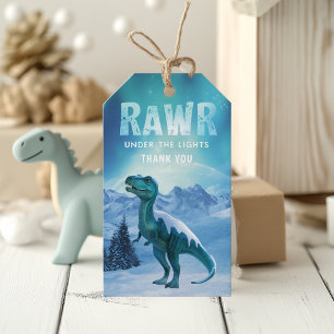 RAWR Under ljuset Dinosaurie Vinter Födelsedag Presentetikett