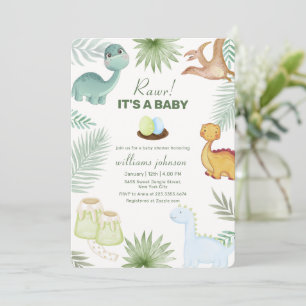 Rawr Vulkan Tropisk Dinosaurie Baby Shower Inbjudningar