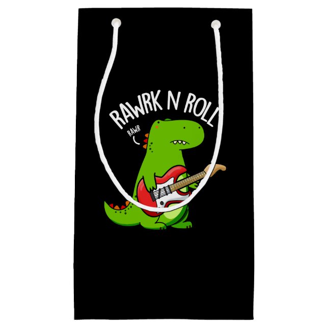 Rawrk och Roll Funny Rocker Dinosaur Pun Mörk BG (Framsidan)