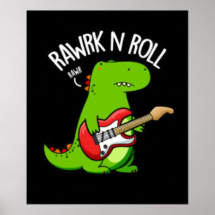 Rawrk och Roll Funny Rocker Dinosaur Pun Mörk BG Poster