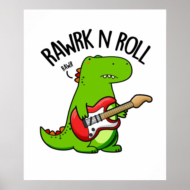 Rawrk och Roll Funny Rocker Dinosaur Pun Poster (Framsidan)