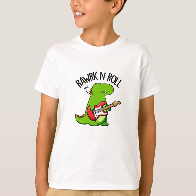 Rawrk och Roll Funny Rocker Dinosaur Pun T Shirt (Framsida)