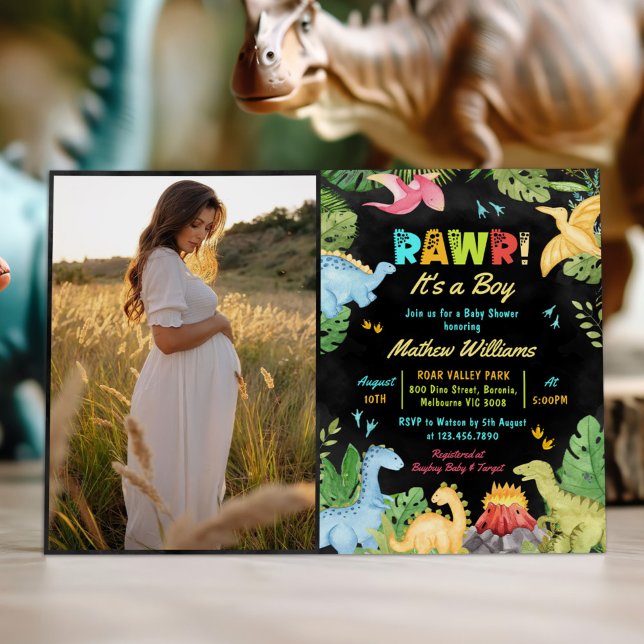 Rawr's A Boy Dinosaur Baby Shower Photo Inbjudningar (Skapare uppladdad)