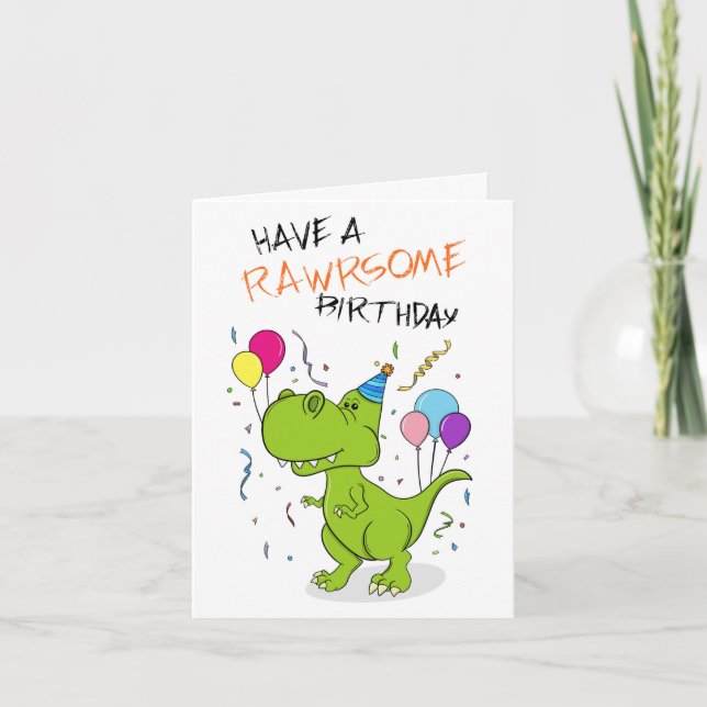Rawrsome Dinosaur Birthday Kort (Framsida)