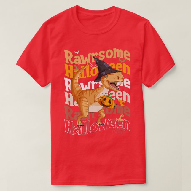 Rawrsome Halloween Dinosaur Carrying A Pumpkin  T Shirt (Design framsida)