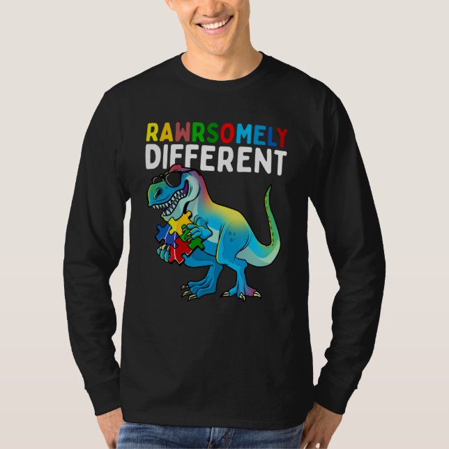 Rawrsomely Different Dinosaur Autism Awareness Puz T Shirt (Framsida)