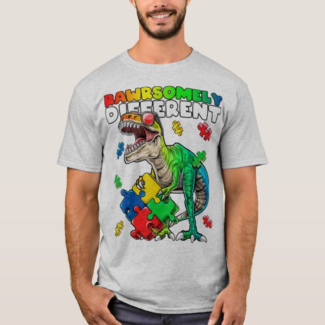 Rawrsomely different dinosaur autism awareness top t shirt (Framsida)