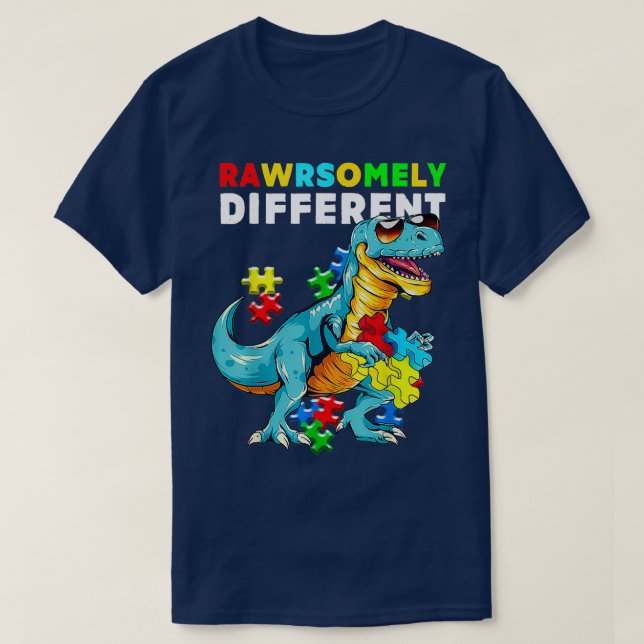 Rawrsomt Differen Dinosaur Dino Autism Awareness T Shirt (Design framsida)