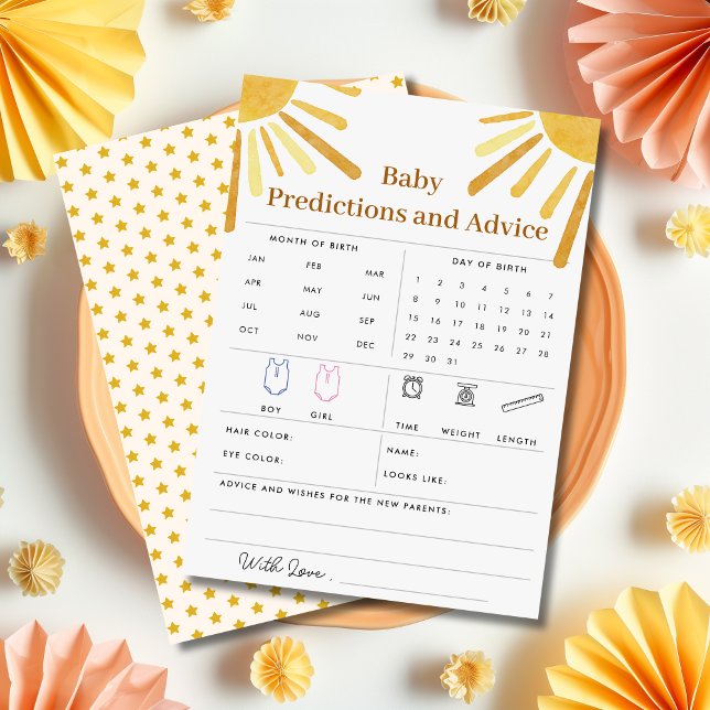 Ray of Sunshine Baby Predictions & Advice Card Inbjudningar (baby predictions and advice)