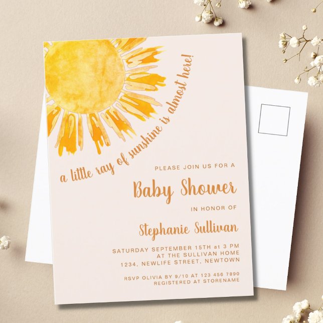 Ray of Sunshine Baby Shower-vykort Inbjudan Vykort (Skapare uppladdad)