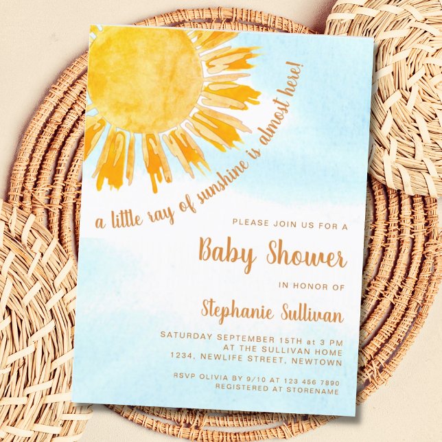 Ray of Sunshine Baby Shower-vykort Inbjudan Vykort (Skapare uppladdad)
