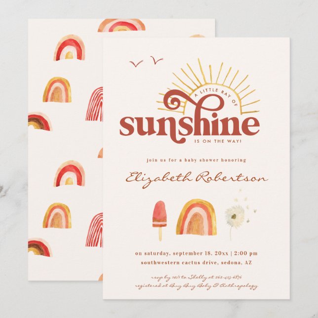 Ray of Sunshine | Boho Baby Shower Inbjudningar (Fram/baksida)