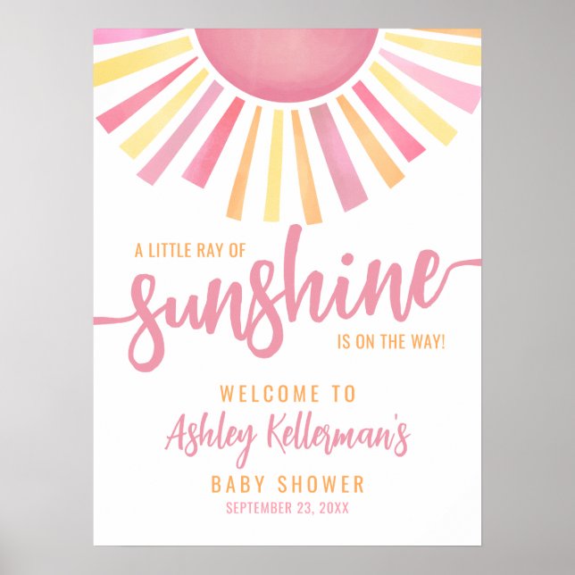 Ray Of Sunshine Pink Sun Baby Shower Welcome Sign Poster (Framsidan)
