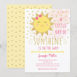 Ray of Sunshine Rosa & Guld Baby Shower Inbjudningar