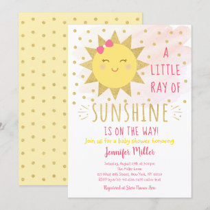Ray of Sunshine Rosa & Guld Baby Shower Inbjudningar
