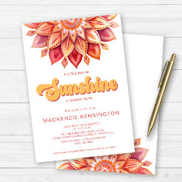 Ray of Sunshine Rosa Gult Retro Boho Baby Shower Inbjudningar