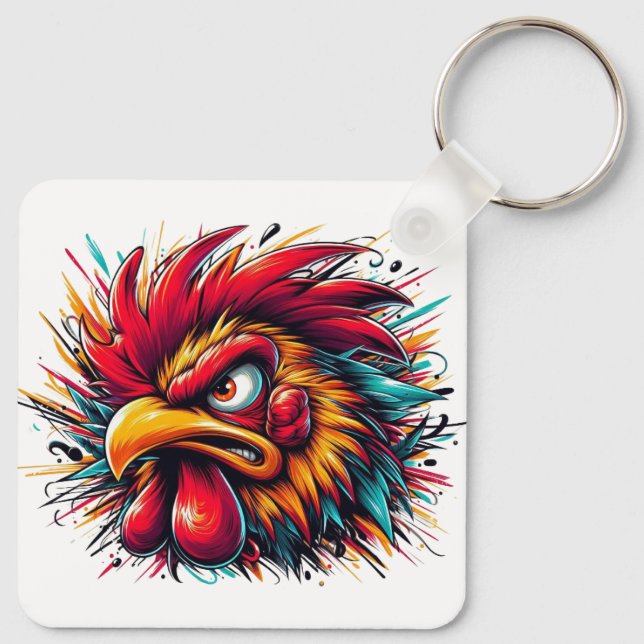 "Ray the Fierce Rooster" Aluminum Keychain Nyckelring (Baksida)