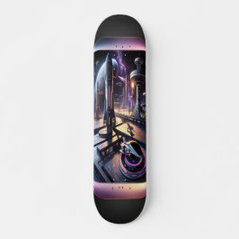 "Raygun Gothic Futuristiska Cityscape Deck" Mini Skateboard Bräda 18,5 Cm