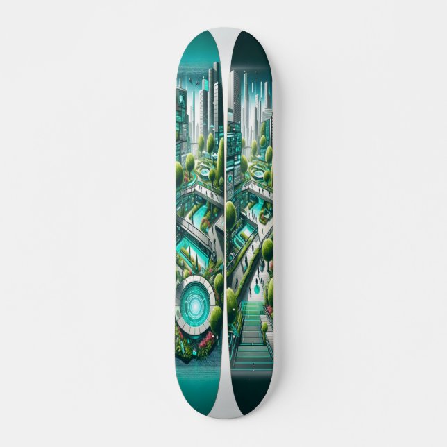 "Raygun Gothic Futuristiska Urban Park Deck" Mini Skateboard Bräda 18,5 Cm (Framsida)