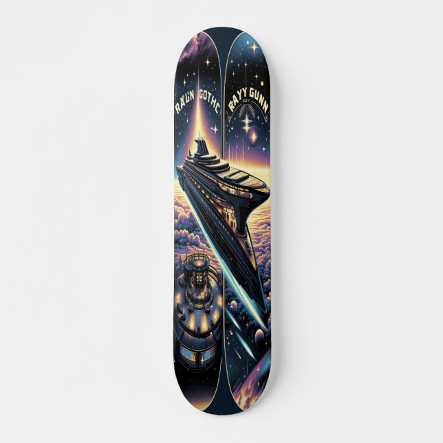 "Raygun Gothic Space Cruise Frakt Deck" Mini Skateboard Bräda 18,5 Cm (Framsida)